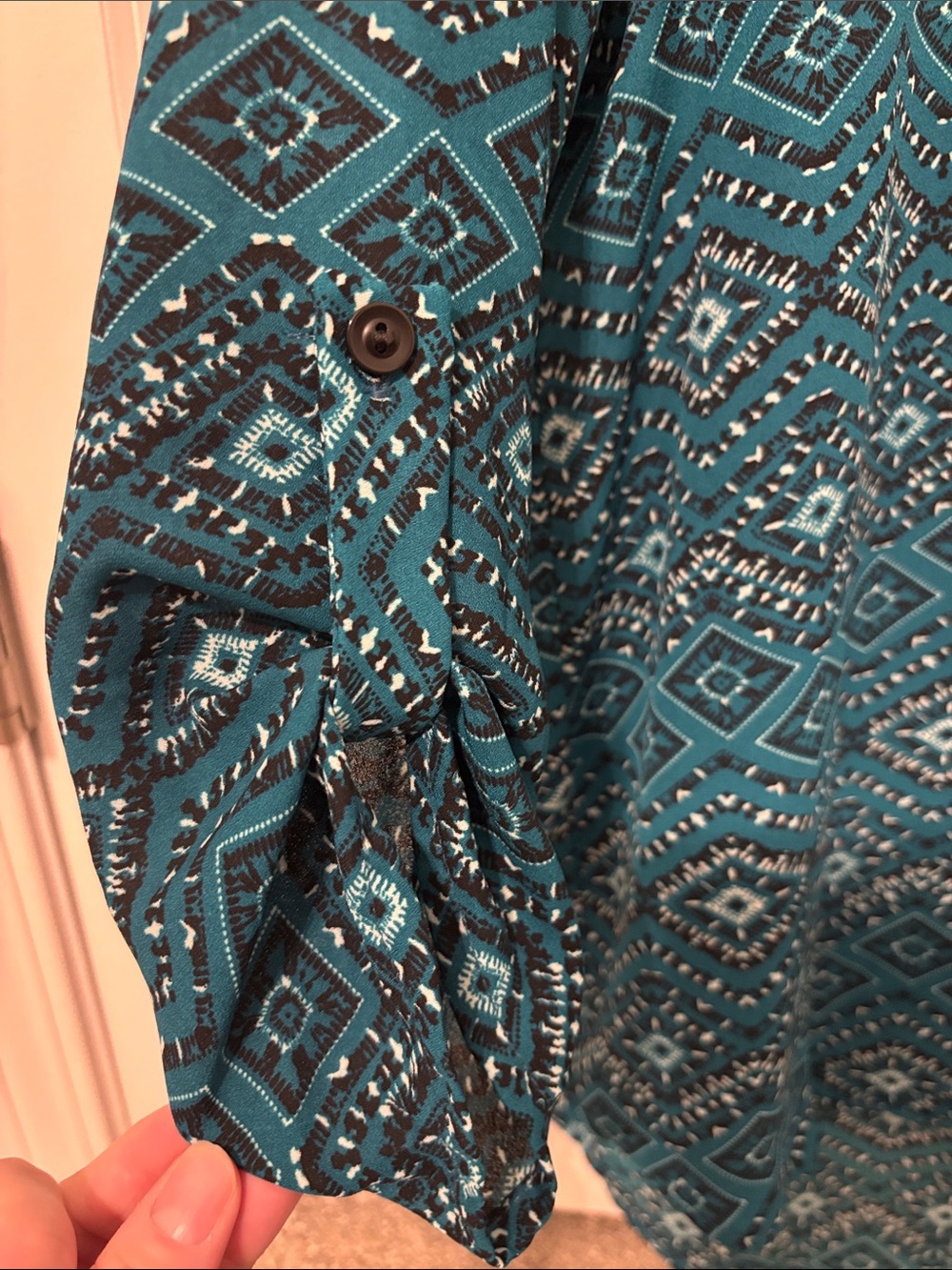 Pink Rose Teal Geometric Print Blouse - Picture 2 of 3
